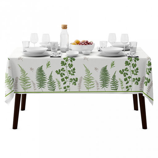 Скатерть 145х145см "Ботаника", длина стола до 110см, на 4 персоны, рогожка 186г/м2, хлопок 100%, упаковка классическая 28х41см, "Домашняя мода" (Россия)