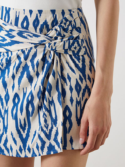 Beli Fermuarl? Desenli Keten Kar???ml? ?ort Etek