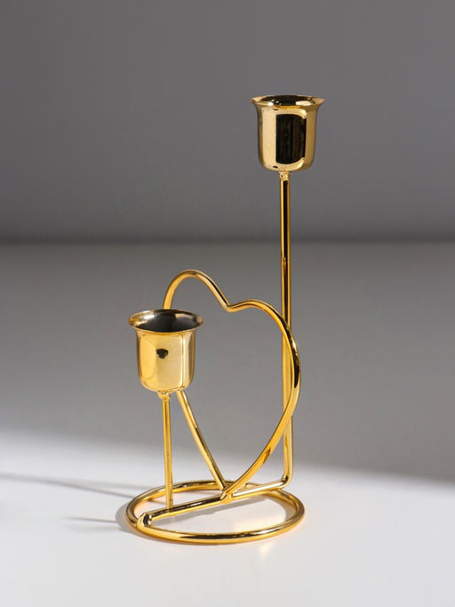 Подсвечник на 2 свечи Сердце, d=2.5 см под золото, 17.5?10?8 см