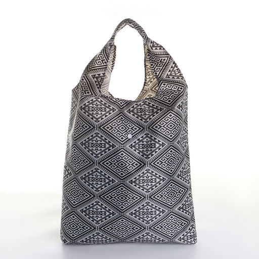 Сумка хозяйственная на кнопке, складная, чёрная, белая