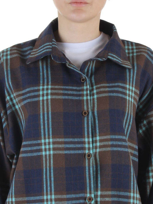 C601 BLUE/BROWN Рубашка женская оверсайз (95% хлопок, 5% спандекс)