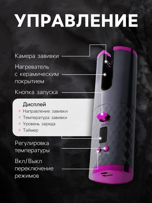 Плойка Luazon LW-16, 50 Вт, керамическое покрытие, d=19 мм, до 200°С, портативная, от USB