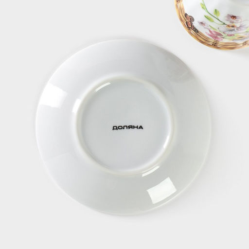 Чайная пара Доляна «Садовый дворик», чашка 200 мл, блюдце d=14.1 см, керамика, белая