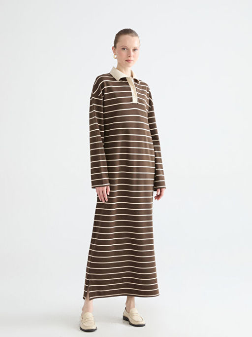 G?mlek Yaka ?izgili Elbise