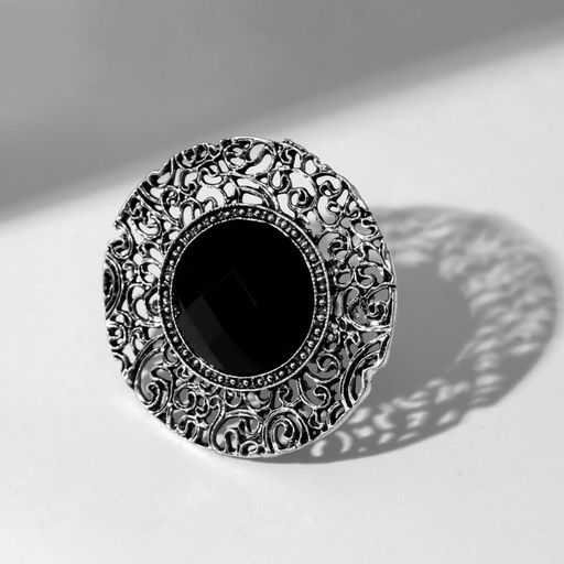 Кольцо «Этника» ажурный круг, цвет чёрный в чернёном серебре, безразмерное