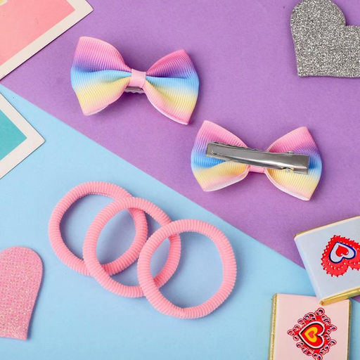 Цена за 5 шт. Набор для волос "Марта" (3 резинки, 2 зажима) градиент