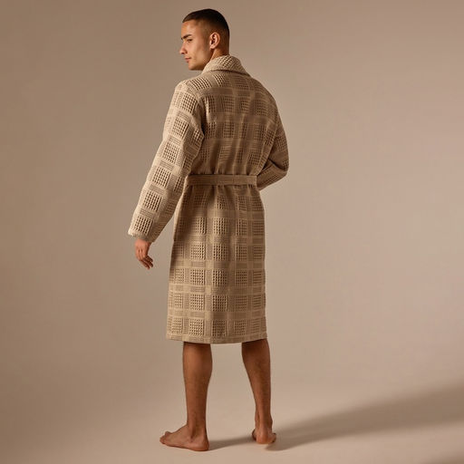 Халат вафельный мужской SL HOME: Chess «Саббиа», размер L, хлопок 100%, коричневый