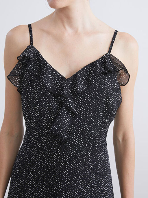 V Yaka Puantiyeli F?rf?rl? Ask?l? Elbise