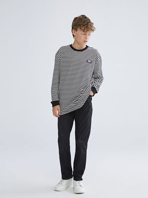 Bisiklet Yaka ?izgili Uzun Kollu Erkek ?ocuk Ti??rt