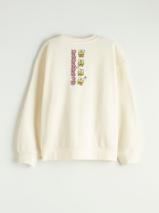 Keroppi Bask?l? K?z ?ocuk Kal?n Sweatshirt