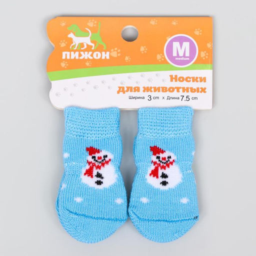 Носки нескользящие для животных Снеговики, M (3/4?7 см), набор 4 шт., голубые - Пижон фото 2