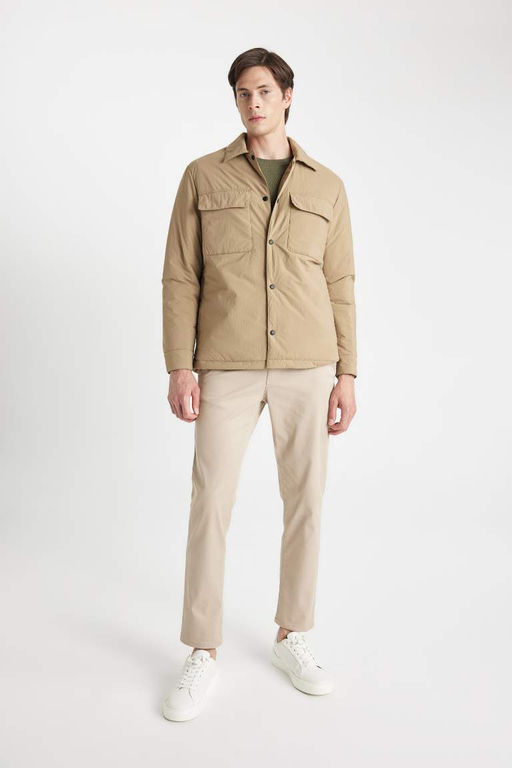 Приталенное пальто с воротником-поло - Defacto фото 2