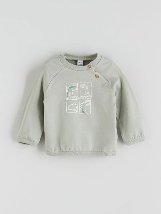 Bask?l? Erkek Bebek Sweatshirt ve Pantolon