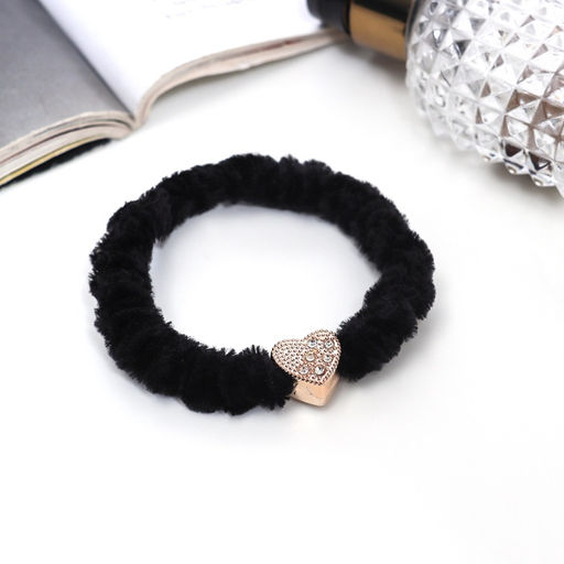 Цена за 6 шт. Резинка для волос «Блестящая сказка», сердце, 7 см, чёрная