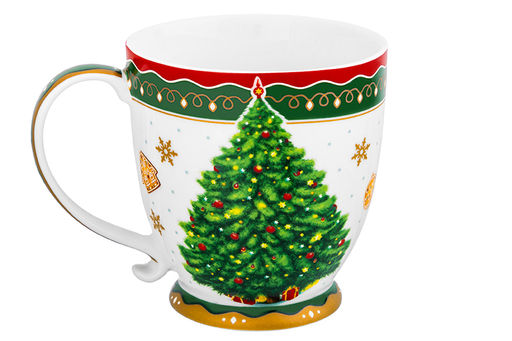 Кружка 500 мл 13,5*10*10,5 см на ножке Новогодняя елка зеленый узор NEW BONE CHINA - Elan gallery фото 9