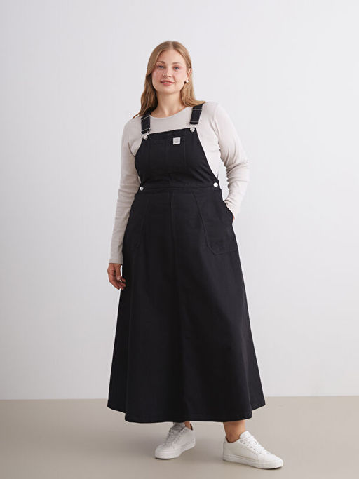 Kare Yaka Jean Salopet Elbise