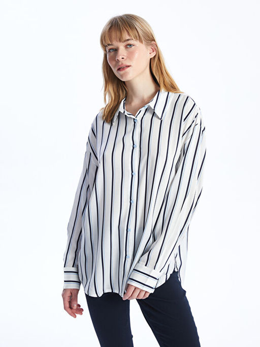 ?izgili Uzun Kollu Oversize Kad?n G?mlek