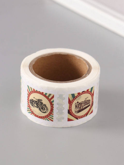 Цена за 2 шт. Наклейка бумага Марки. Ретро транспорт, 3?3 см, 200 шт. в рулоне