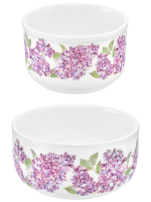 Набор салатников 2 пр. 500 мл 13*13*6,5 см+300 мл 10,5*10,5*6,5 см "Сирень" с пл.крыш.NEW BONE CHINA