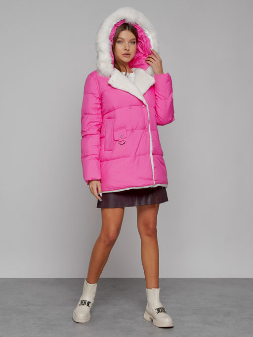 Куртка зимняя женская модная с мехом розового цвета 133120R - Visdeer фото 7