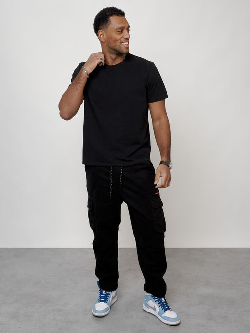 Джинсы карго мужские с накладными карманами черного цвета 2421Ch