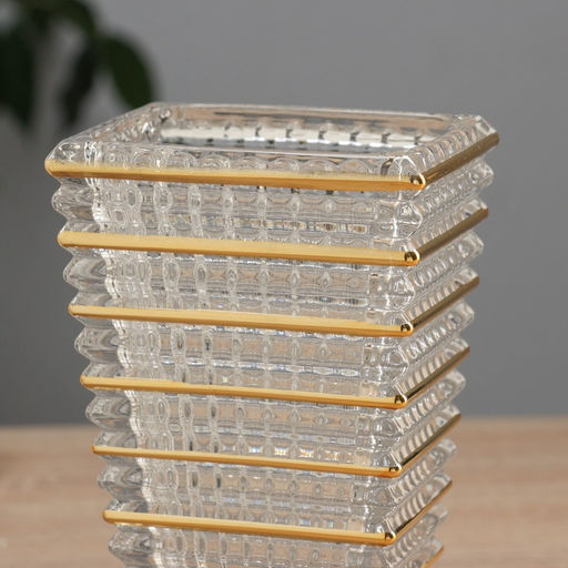 Ваза настольная «Милагрос», полосы объём, h=17.5 см, d=10×7 см, стекло, прозрачная