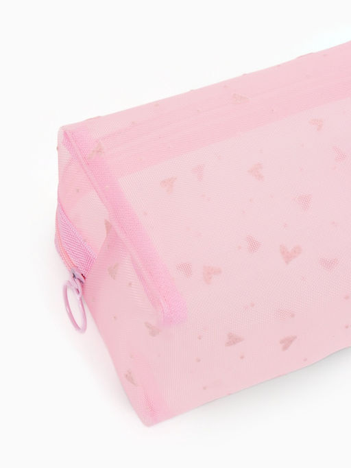 Косметичка дор Сердца, сетка 18*7,5*10, отд на молнии, розовый