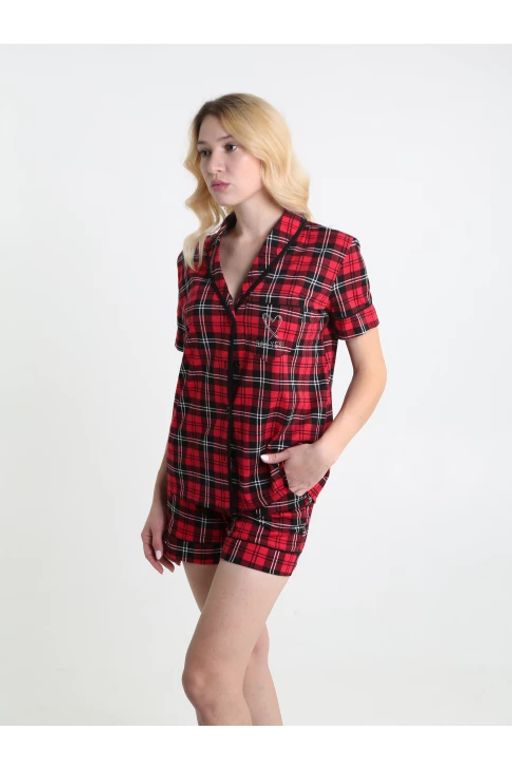 Пижама женская П-71 Клетка красный