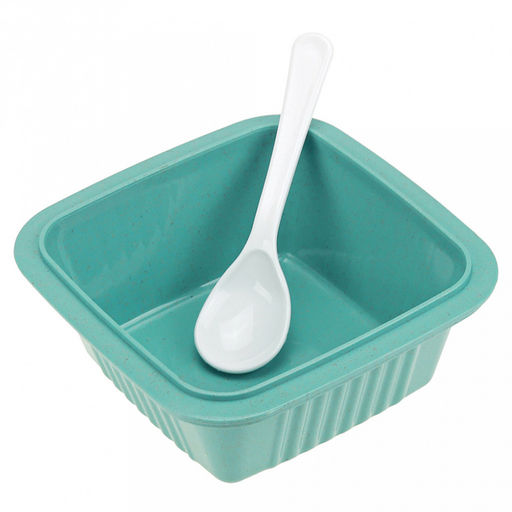 Ланч-бокс для продуктов пластмассовый Эко дом 0,55л, 14х14см h8,5см, с ложкой 13см, крышка прозрачная, с клипсами, с уплотнителем, цвета в ассортименте: бежевый, розовый, голубой (Китай) Пластик с добавлением пшеничных волокон. - Домашняя мода фото 6