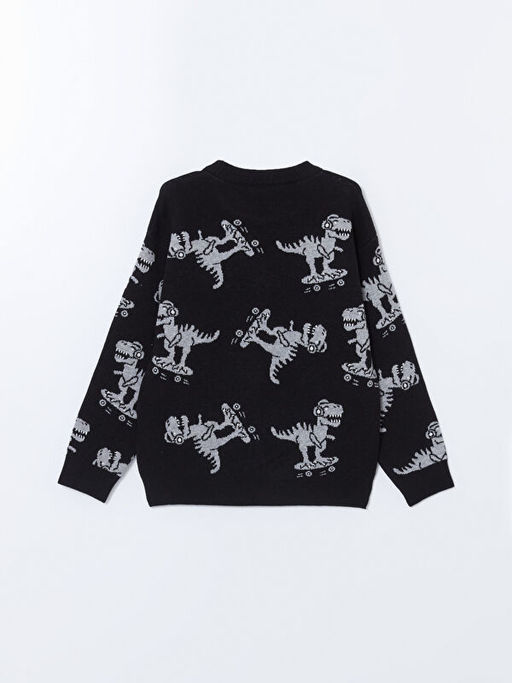 Bisiklet Yaka Bask?l? Erkek ?ocuk Triko Kazak