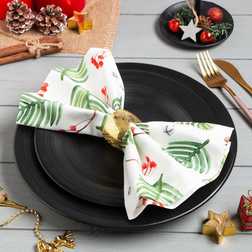 Набор сервировочных салфеток с декоративными кольцами С Новым Годом, 40?40 см - 4 шт., 100% хлопок, саржа 190 г/м?