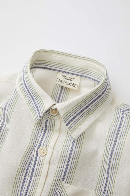Полосатая рубашка с длинными рукавами для маленьких мальчиков - Defacto фото 2
