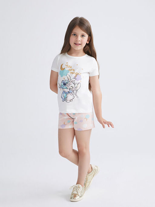 Lilo & Stitch Bask?l? K?z ?ocuk ?ortlu Pijama Tak?m?