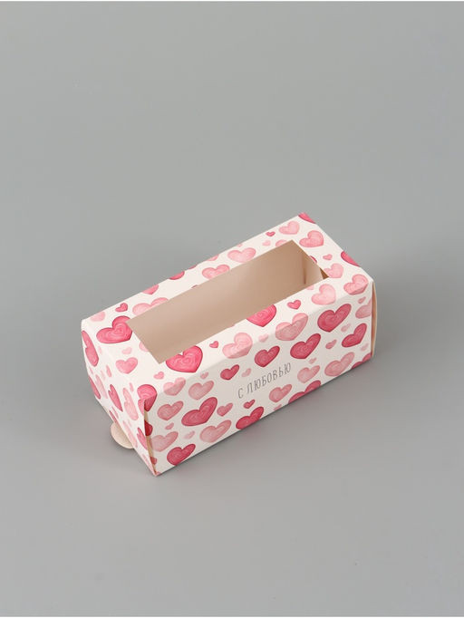 Цена за 5 шт. Коробка подарочная с окном «Сердца», 12×5.5×5.5 см, самосборная