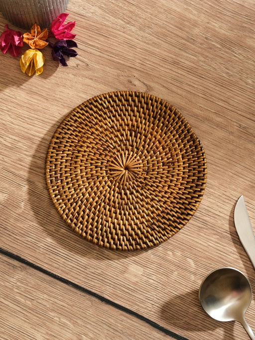 Салфетка сервировочная плетёная круглая, 15×15×0.5 см, ротанг