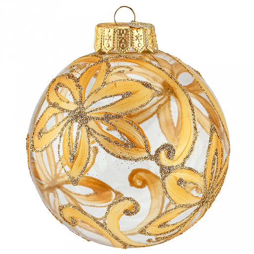 Елочная игрушка шар стеклянная Золотой цветок д10см, ручная художественная роспись, подарочная упаковка (Россия) - Домашняя мода фото 2