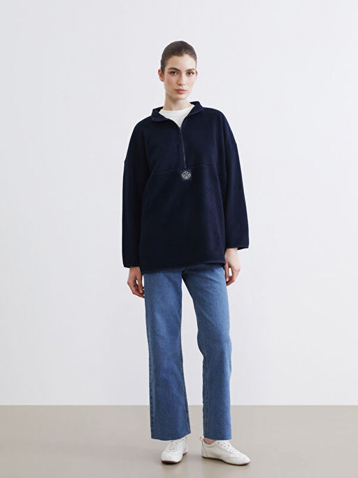 Bask?l? Oversize Kad?n Pel?? Sweatshirt Tunik