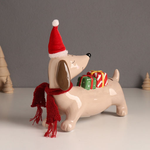 Копилка для денег Собака такса новогодняя, керамика, 19?20?8 см