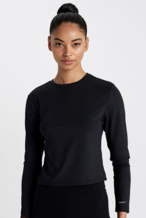 DeFactoFit Slim Fit Dar Kesim Bisiklet Yaka Bask?l? Sporcu Uzun Kollu Tisort
