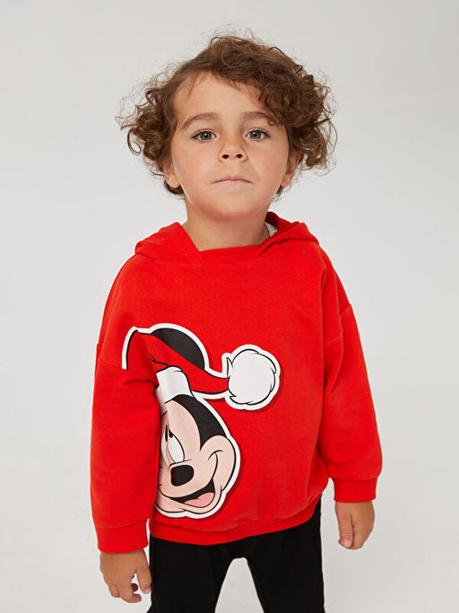 Kap??onlu Uzun Kollu Mickey Mouse Bask?l? Erkek Bebek Sweatshirt ve E?ofman Alt 2li - Waikiki фото 3