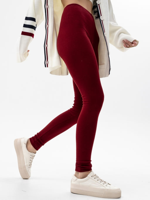 леггинсы из хлопка с добавлением лайкры,бордовые - Binita фото 4