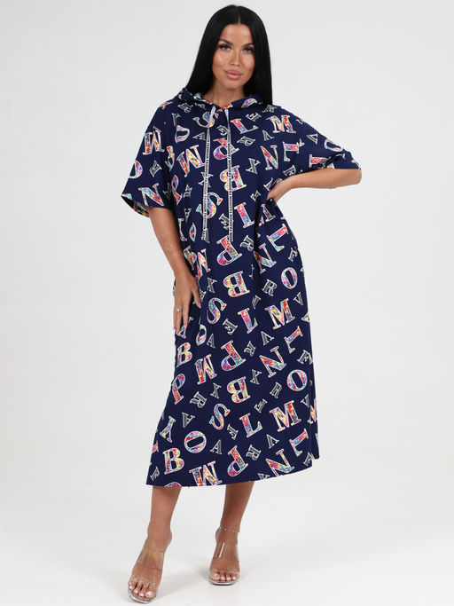 ПЛ-5111 ПЛАТЬЕ ЖЕНСКОЕ (Буквы на темно-синем) - А-дина фото 2