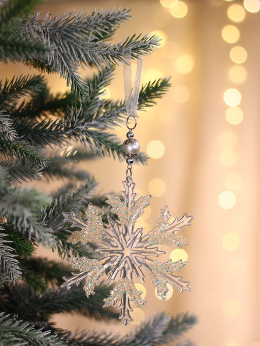 Цена за 2 шт. Ёлочная игрушка Зимнее волшебство. Снежинка ажурная, d=12 см, прозрачный, МИКС фото 8