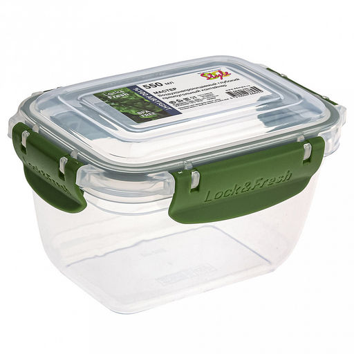 Контейнер для продуктов пластмассовый Мастер 0,55л, глубокий, прямоугольный, с клипсами, воздухонепроницаемый (герметичный), съемный силиконовый уплотнитель, подходит для СВЧ, цвета микс (Россия)