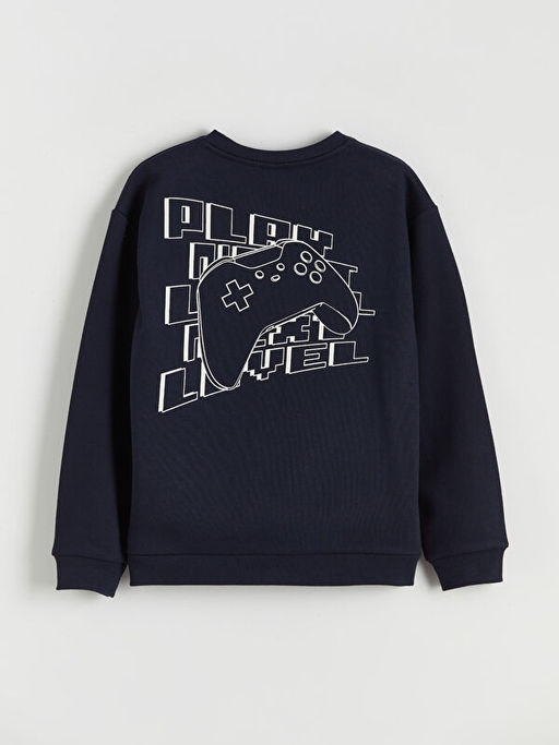 Bask?l? Erkek ?ocuk Kal?n Sweatshirt