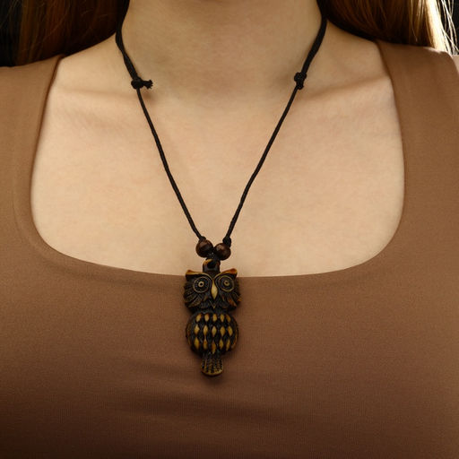 Цена за 2 шт. Кулон на шнурке «Филин», коричнево-чёрный на чёрном шнурке, 80 см