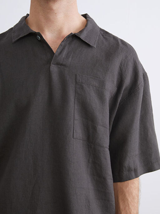 Regular Fit K?sa Kollu %100 Keten Erkek G?mlek