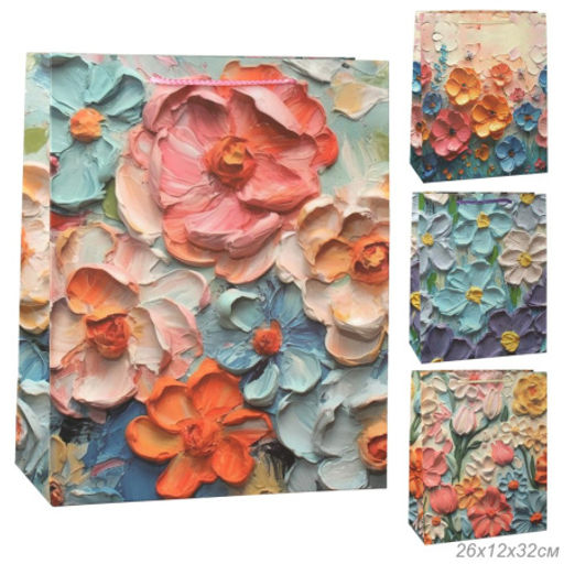 Цена за 12 шт. Пакет подарочный 26x32x12см Цветы / 5405L /уп 12/384/210 г