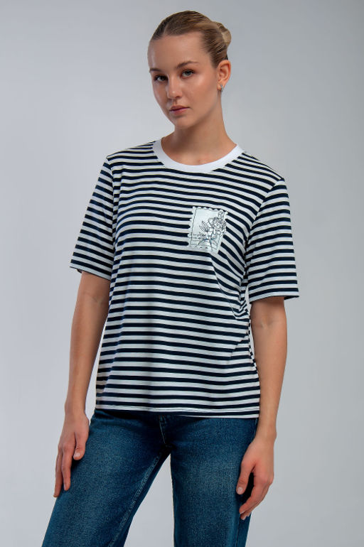 Арт. 3662 Футболка женская 42-50 (5 шт) Цвет:Синий,белый - Калинка фото 9