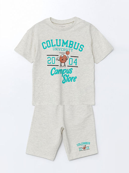 Bisiklet Yaka Bask?l? Erkek ?ocuk Ti??rt ve ?ort 2li